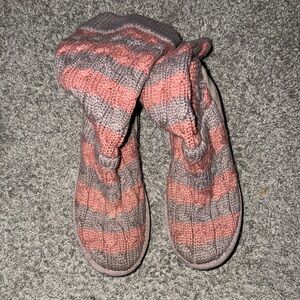 UGG Pink and Gray Knit Slipper Socks